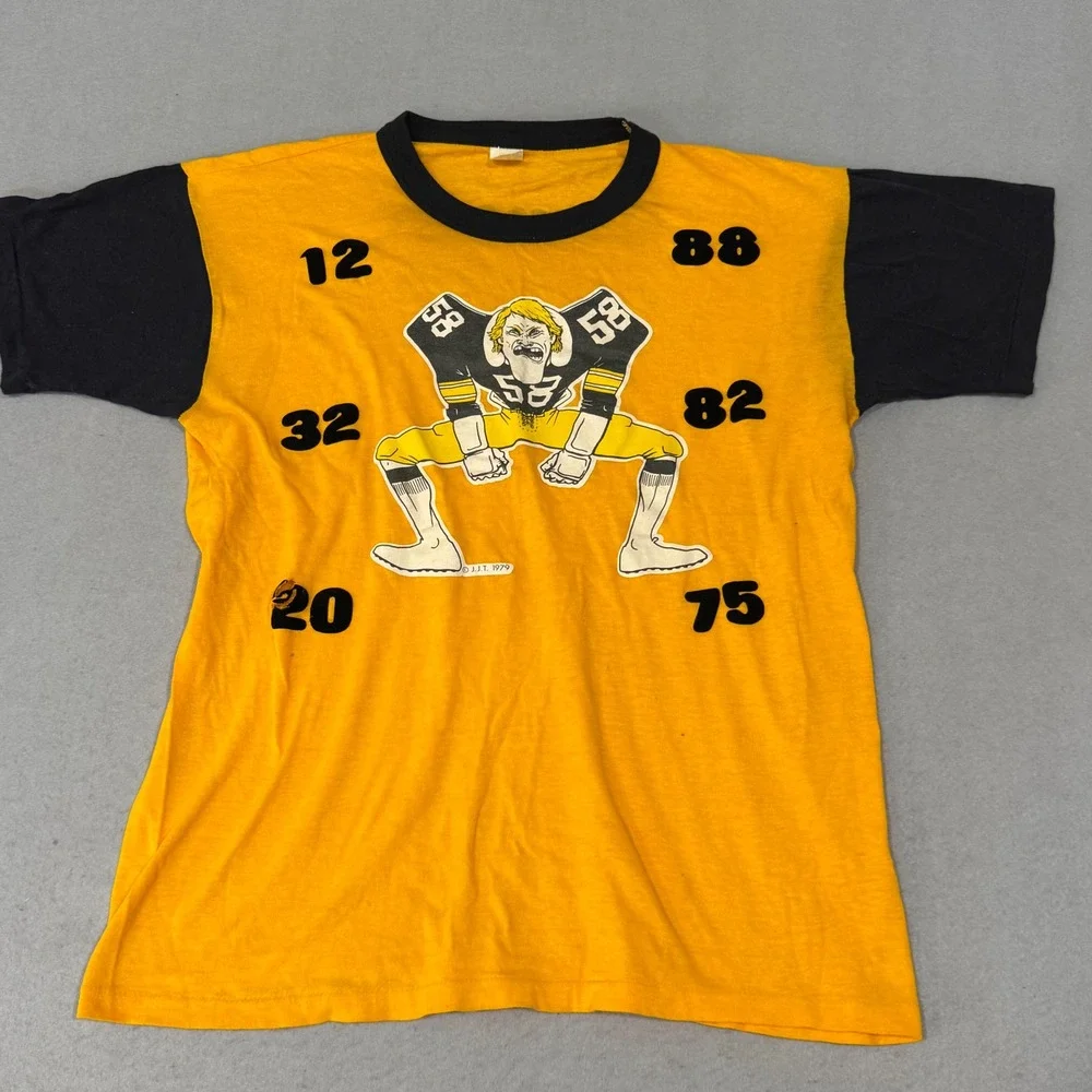 Vintage T-Shirt Kids Large Yellow 1979 Pittsburgh Steelers Ringer